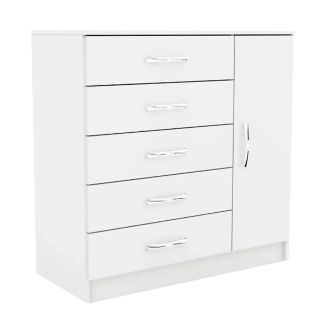 CÓMODA CAJONERA GUARDARROPA 5 CAJONES 1 PUERTA BLANCO