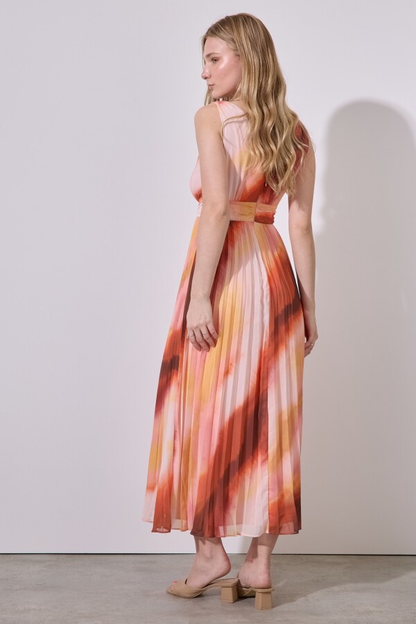 Vestido Maxi Plisado MULTI/ANARANJADO