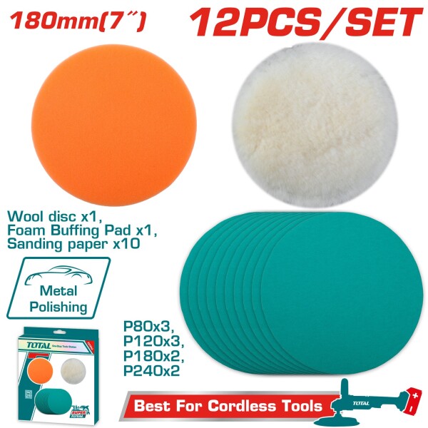 Set 12 piezas de lijas para lustrapulidora a bateria total TAC18012 Set 12 piezas de lijas para lustrapulidora a bateria total TAC18012