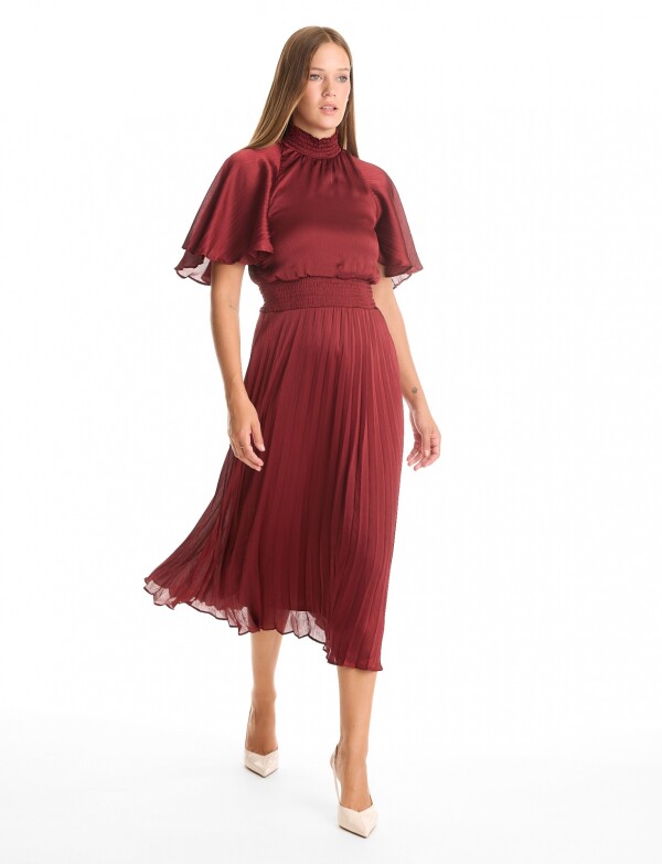 Vestido Saten Plisado BORDEAUX