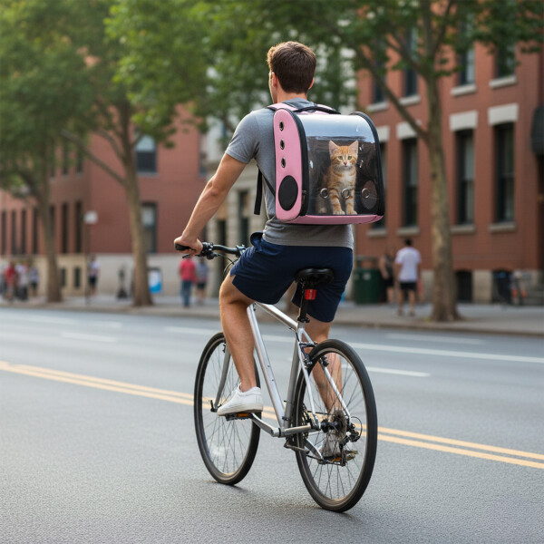 Mochila Transportadora Bolso Cuerina Premium Mascota Capsula Color Rosado