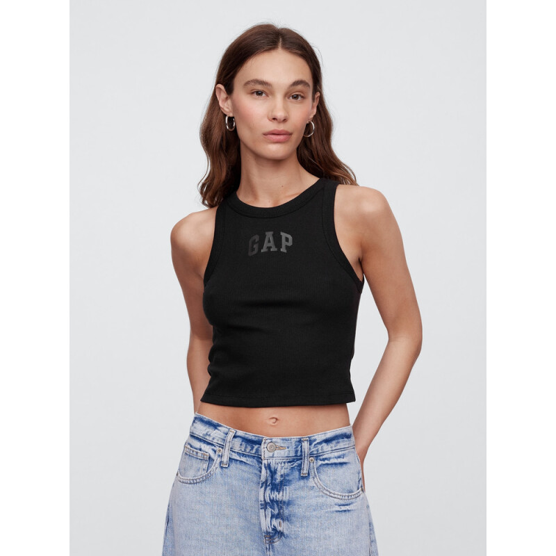 V-SL RIB 2X2 LOGO CROP TANK BLACK