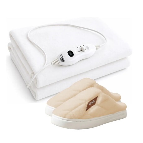 Set Invierno Pantuflas Unisex + Calienta Cama 1 Plaza HTS Natural