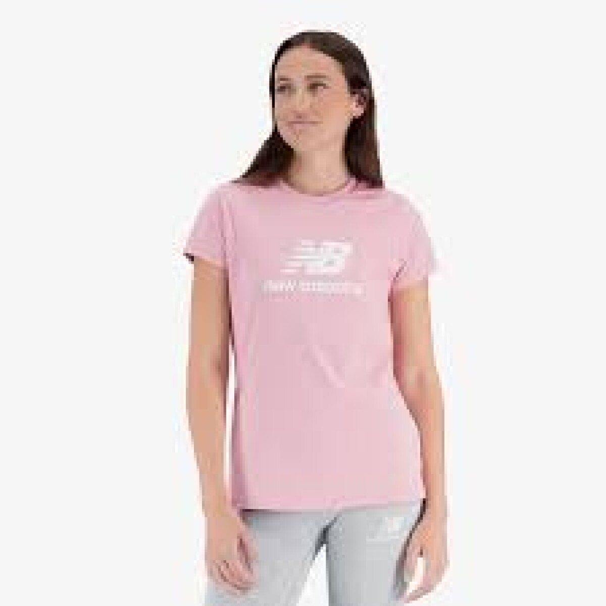 Remera New Balance Dama Essentials Stacked Logo Cotton Athletic Rosa - S/C 