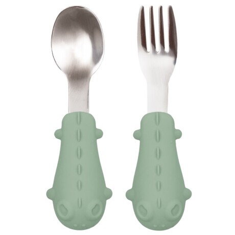 Set cubiertos metal y silicona verde