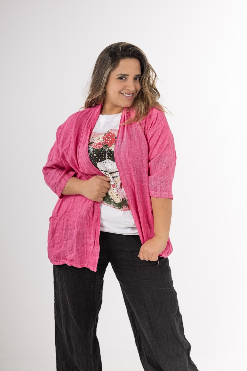 Kimono abierto 100% lino Made in Italy - Kimono abierto 100% lino Made in Italy rosado 