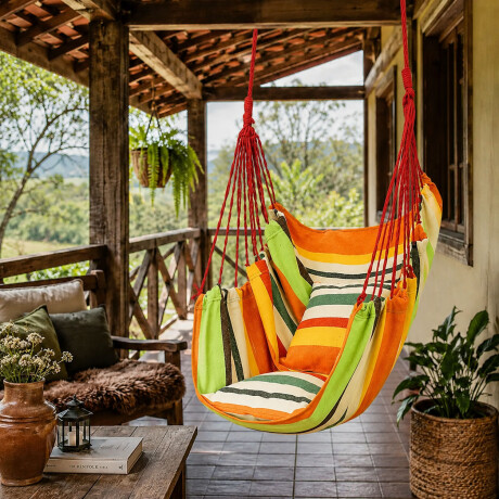 Silla Colgante Hamaca Paraguaya +2 Almohadones Jardín Balcón Naranja