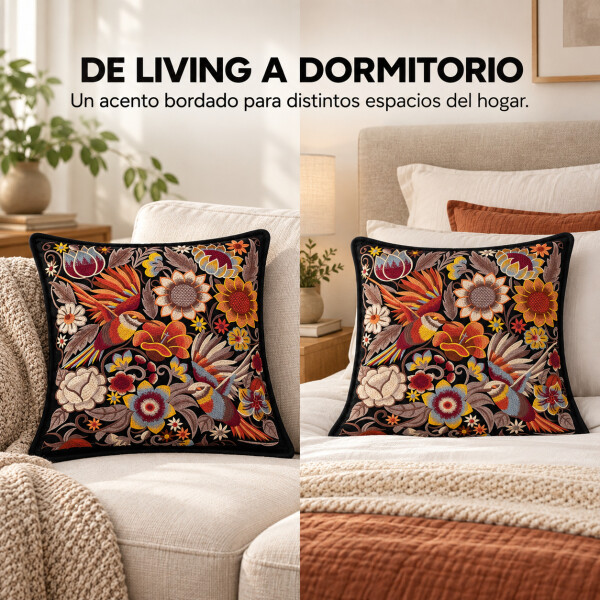 Funda de almohadón ZAL bordada artesanal 50 x 50 cm Negro