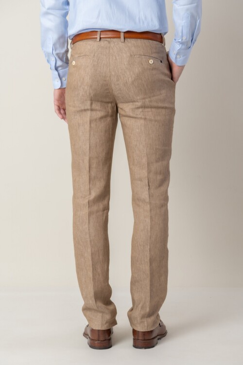 Pantalon de lino Classic Fit Tostado
