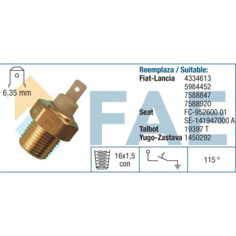 BULBO INTERRUPTOR - TEMP FIAT 600SIN 147-UNO ETC 16X1.5 CON LUZ FAE BULBO INTERRUPTOR - TEMP FIAT 600SIN 147-UNO ETC 16X1.5 CON LUZ FAE