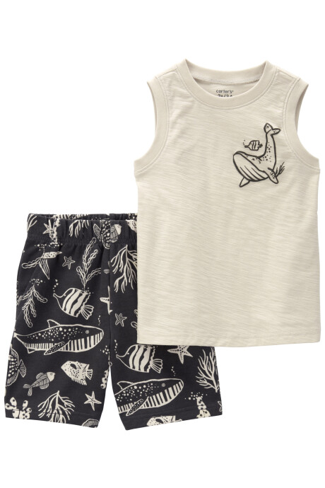 Set dos piezas de algodón, short y musculosa diseño ballenas Sin color