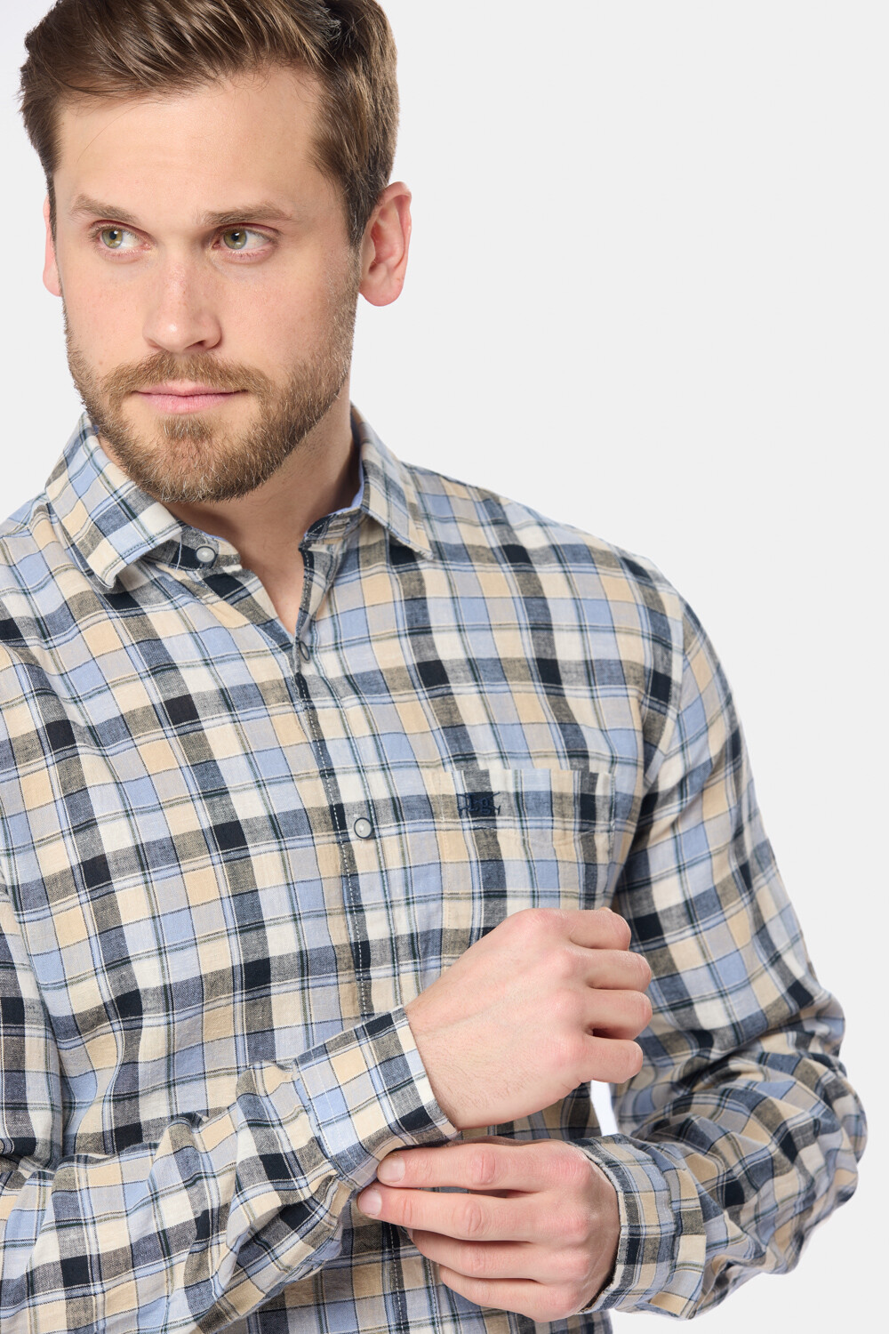 CAMISA DE LINO A CUADROS Azul