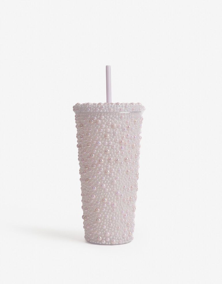 Artículos cocina Vasos Vaso De Perlas Tono Rosado Con Sorbete - Rosa Metalizado