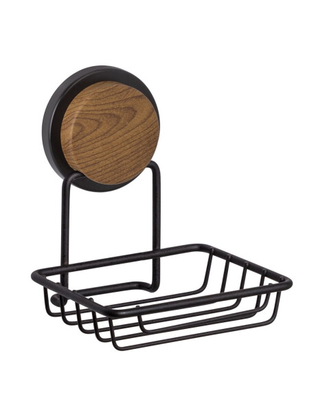 SOPORTE JABON CROMADO NEGRO C/MADERA SOPORTE JABON CROMADO NEGRO C/MADERA