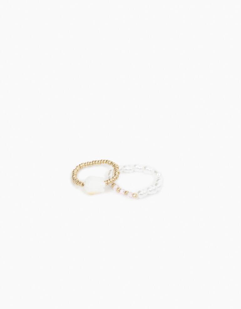 Sets Anillos Con Dijes Set De Anillos Flexibles Con Beads - Dorado