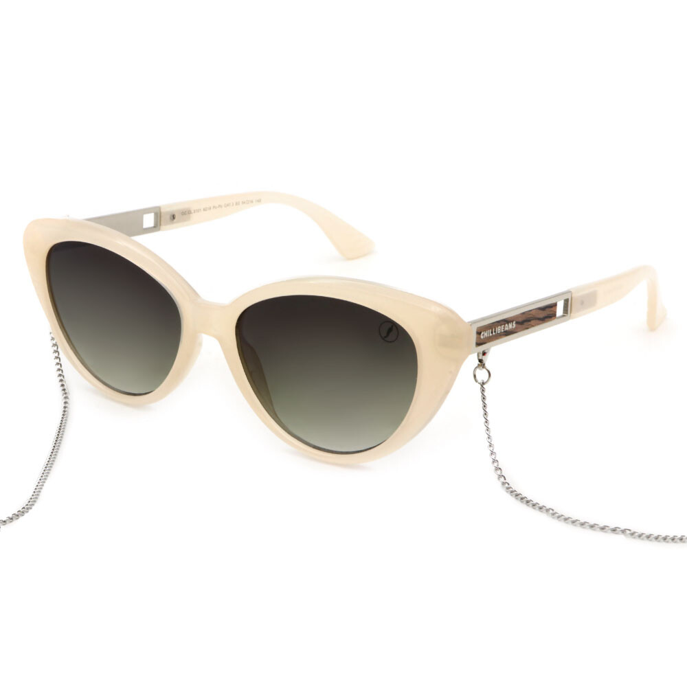 Lentes De Sol Bambu E Madeira Cat - Unisex Gradiente Verde/Blanco