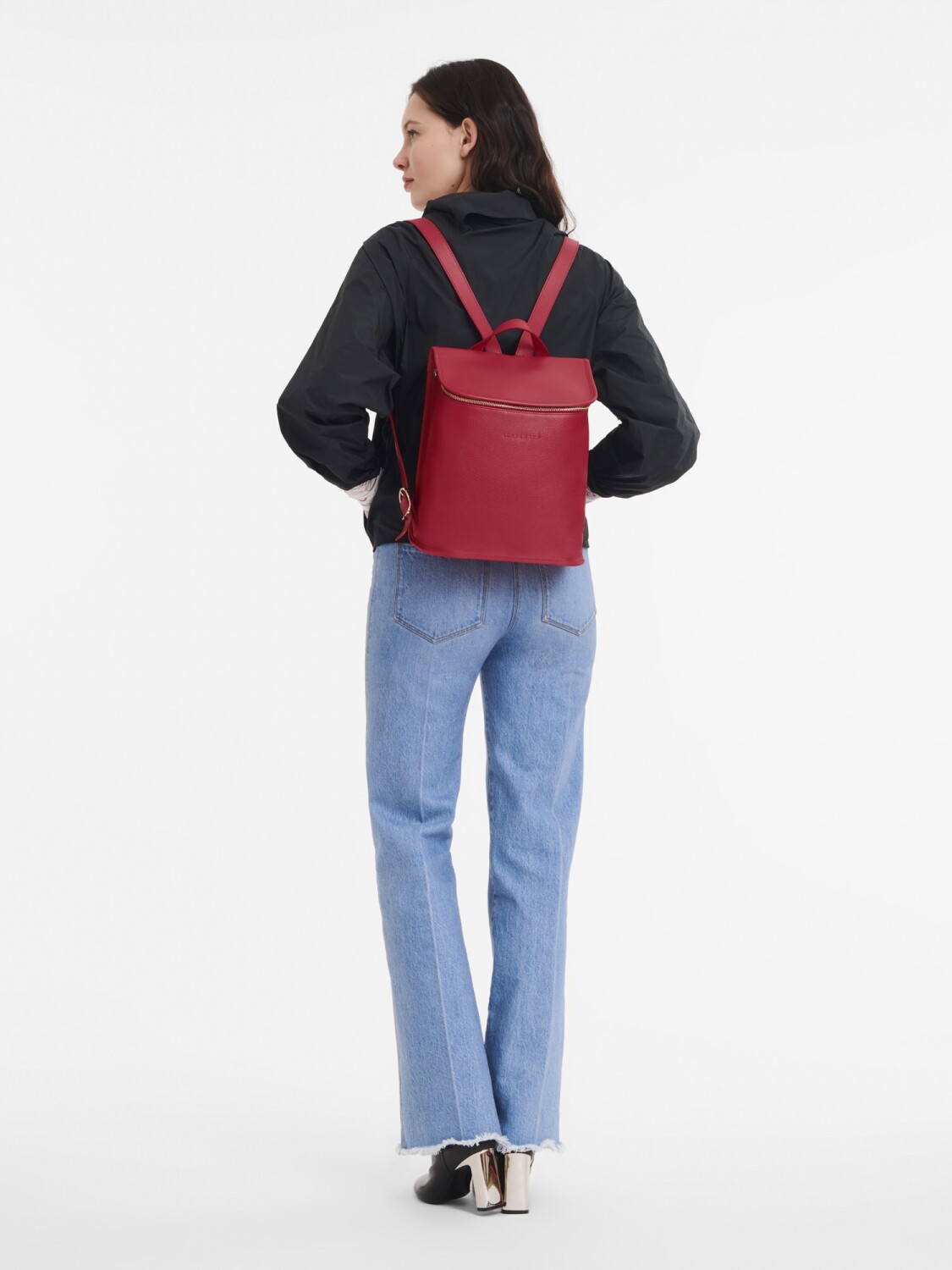 Longchamp -Mochila de cuero, Le foulonné Rojo