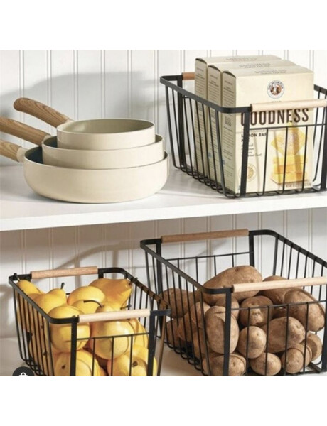 CESTO METAL CON ASA DE MADERA 35x24.5x15CM NEGRO CESTO METAL CON ASA DE MADERA 35x24.5x15CM NEGRO