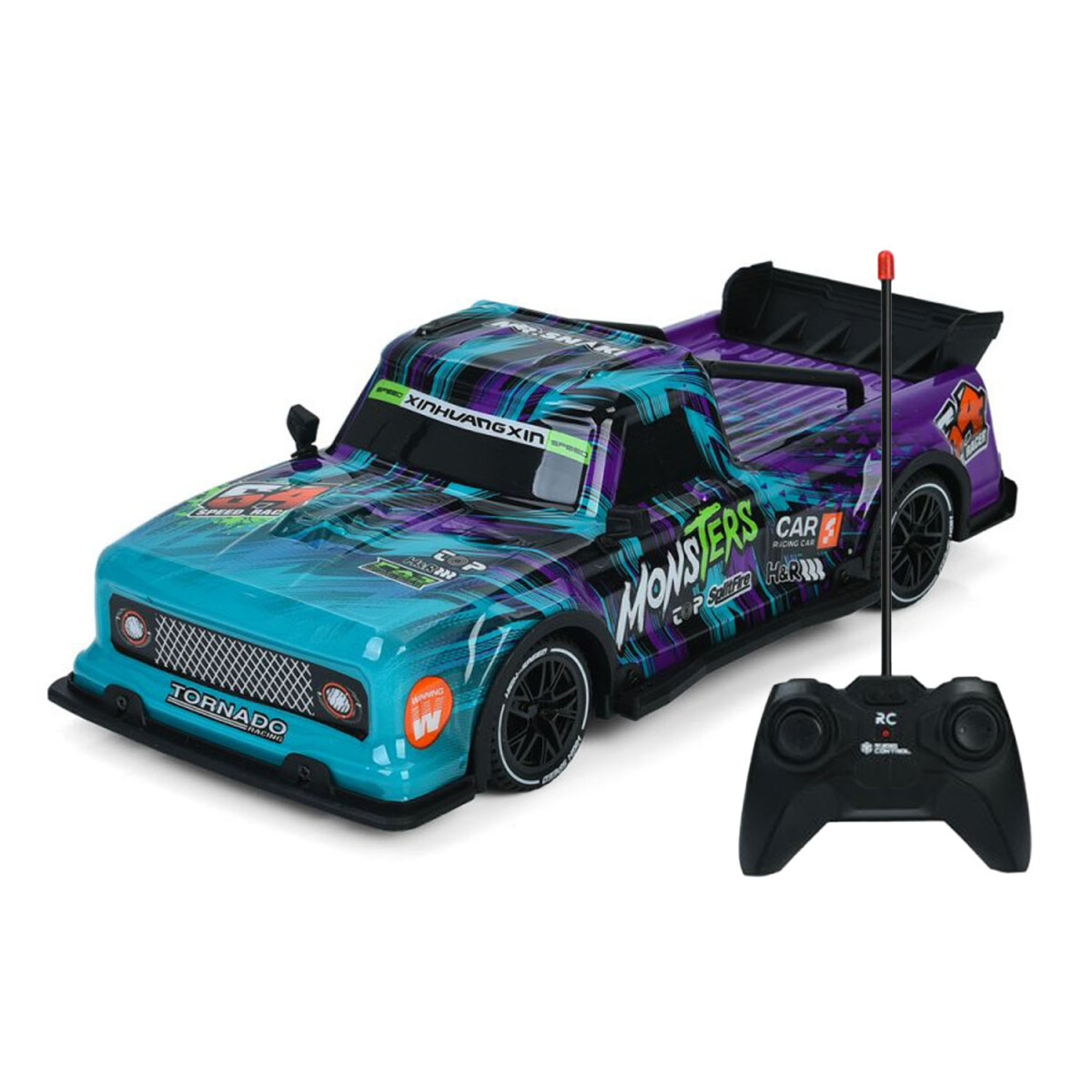 Camioneta Control Remoto RC Monster Torna Alta Vel a Pilas - Turquesa/lila 