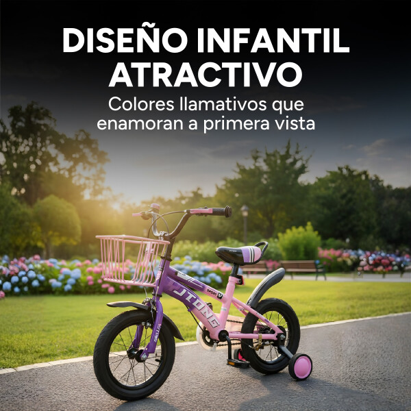 Bicicleta Infantil Yjtong Rod 12 Canasto Parrilla Rueditas Rosa 1