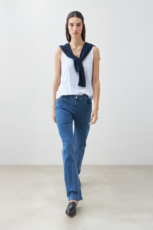 Musculosa rayada escote a la base blanco