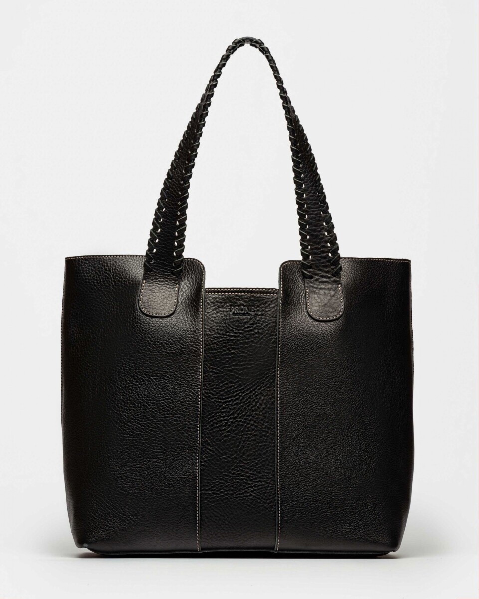 Shopper The Braided En Cuero Vegetal Liso - Negro 