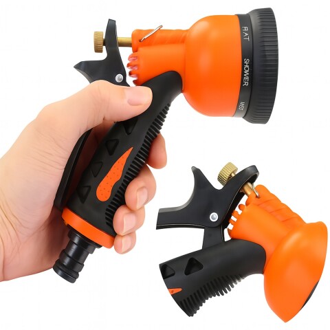 Pistola Riego Rociador 8 Funciones Presión Para Manguera Ax® Color Naranja