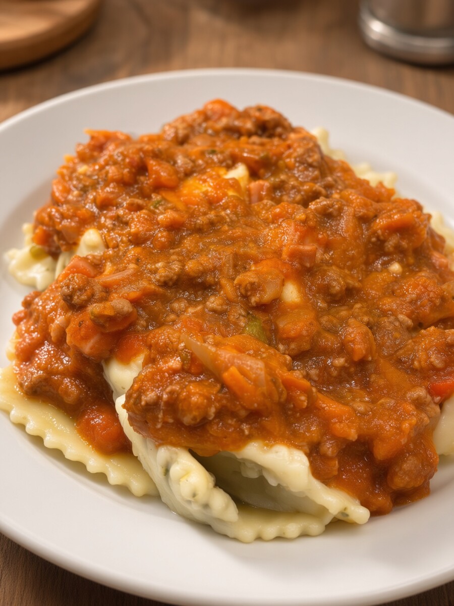 Ravioles de Verdura - con Salsa Boloñesa 