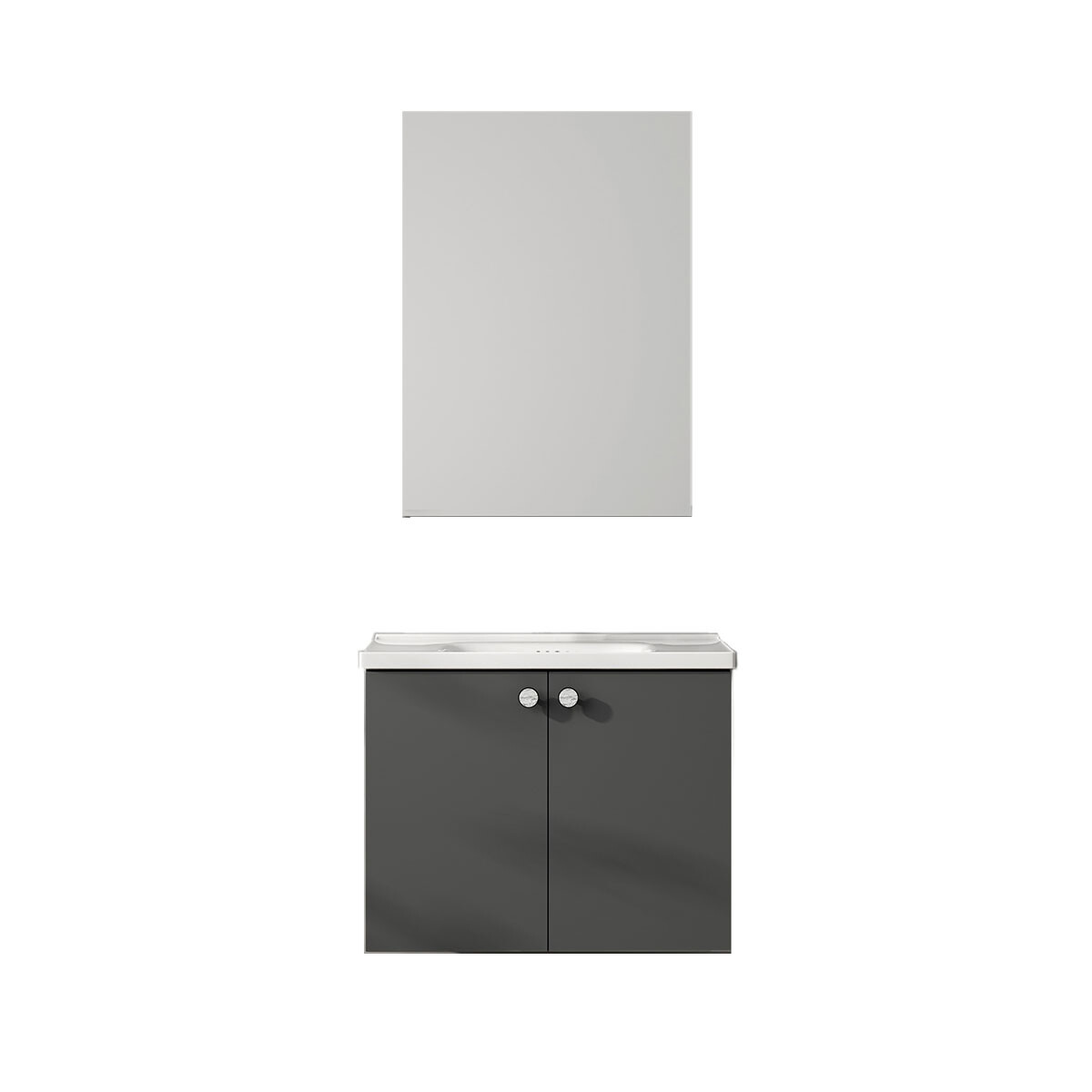 Mueble Baño 61X40X45 Mdf Gris Oscuro Incl. Bacha Y Espejo 