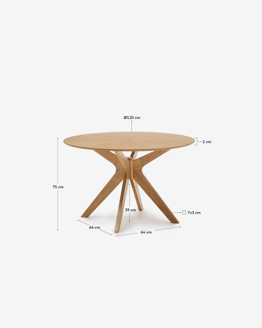 Mesa redonda Naanim de chapa de de roble Ø 120 cm