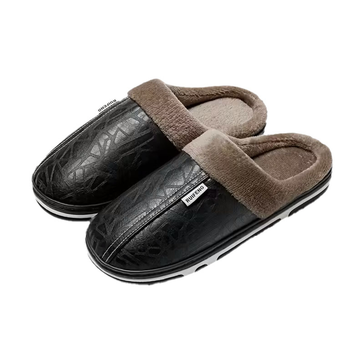 Pantufla De Cuerina Super Abrigadas Antideslizante Unisex - Negro 
