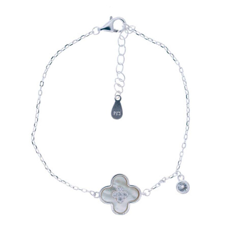 Pulsera De Plata 925, Nacar Y Circonia Flor