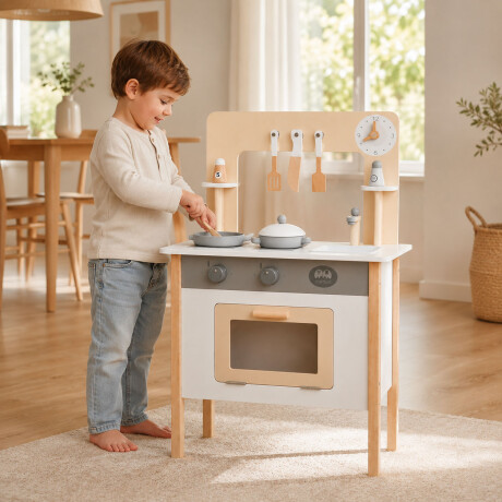 Cocina Infantil De Madera Duradera Con Accesorios Blanco/madera