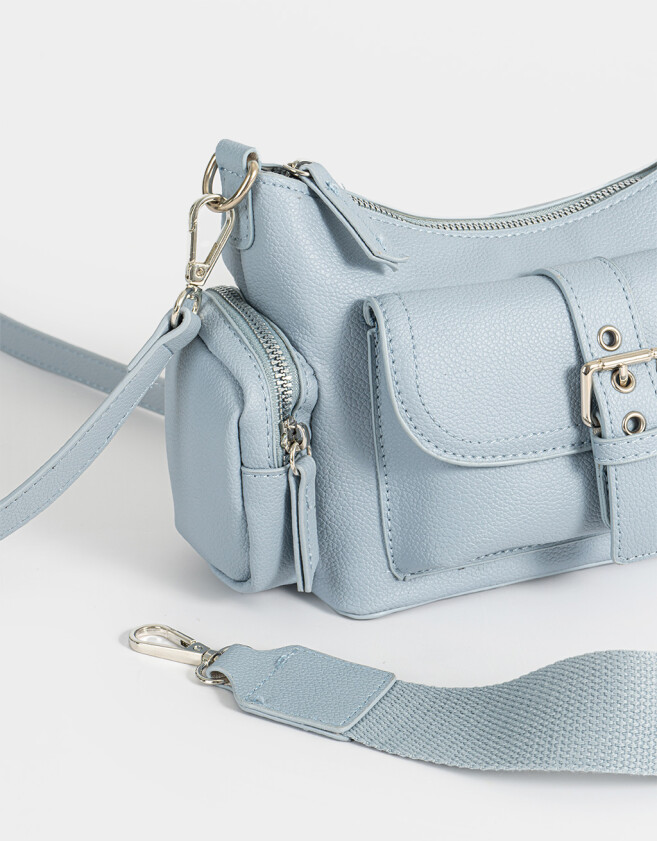 Bandoleras Boho Bandolera Multipocket De Cuerina - Azul Medio