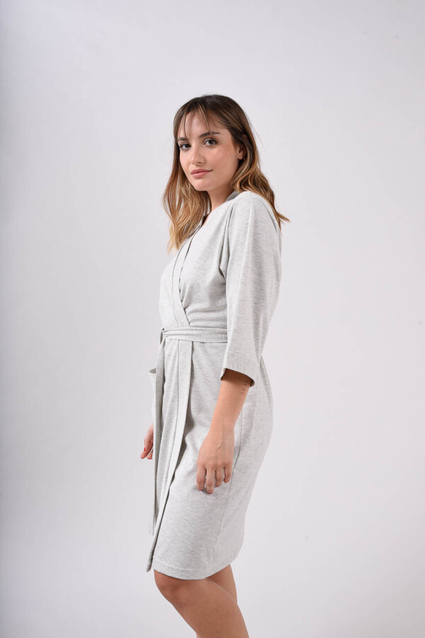 Bata Manga Intermedia Algodón Gris Melange