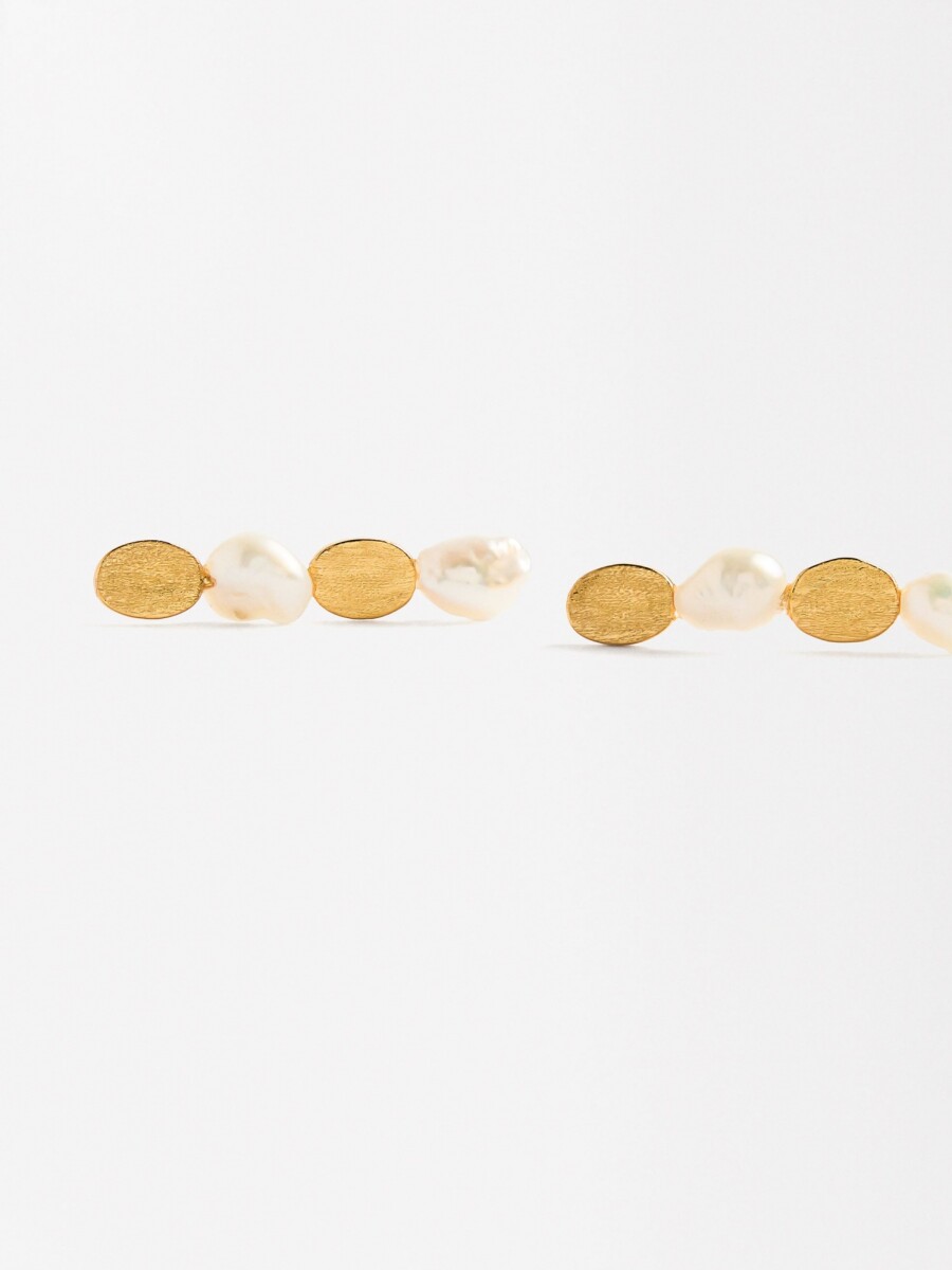 Pendientes Largos De Perlas - Plata De Ley 925 dorado