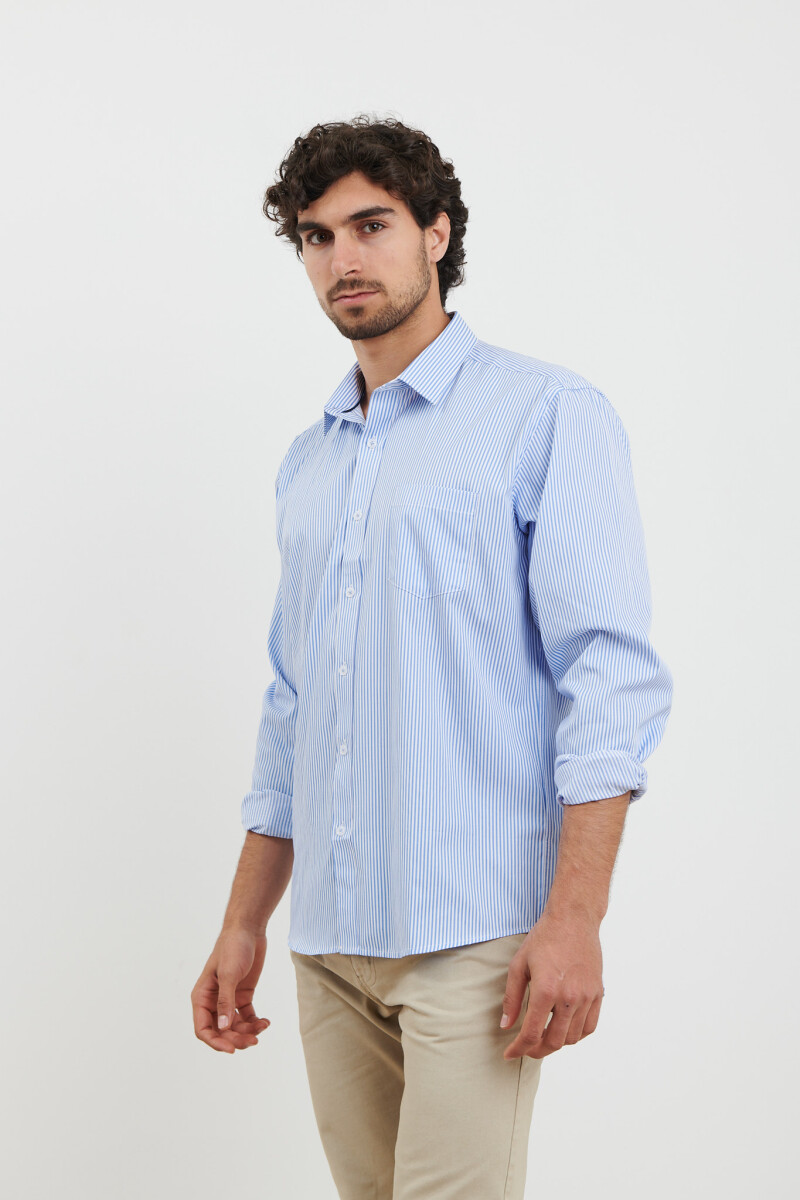 CAMISA HARRINGTON LABEL - Celeste/blanco 