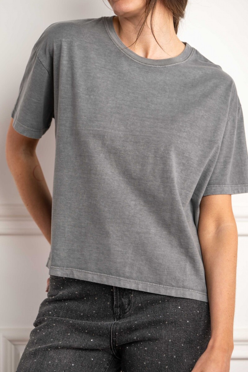 Remera Algodon Lavado Gris Oscuro