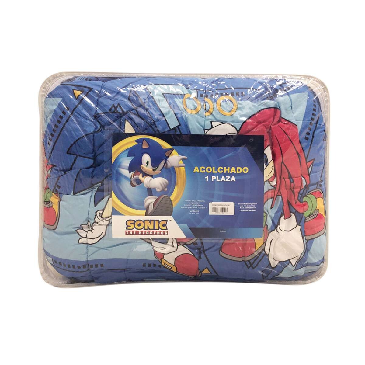 Acolchado Infantil Sonic 1 Plaza 100% Microfibra - Azul Francia 