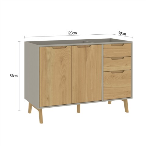 Kit de Cocina Bajo Mesada Melilla Cinza con 3 Puertas de Madera y 2 Cajones y Pileta Tramontina Central Kit de Cocina Bajo Mesada Melilla Cinza con 3 Puertas de Madera y 2 Cajones y Pileta Tramontina Central