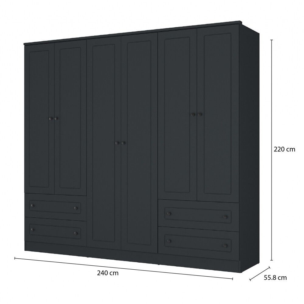 Ropero Americano PLUS 6 puertas 4 cajones - 100% MDF Gris