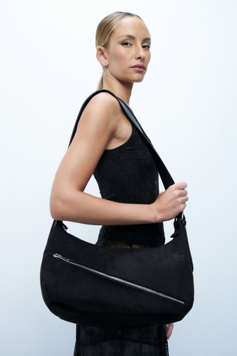 Bandolera simil suede - negro 