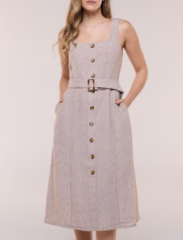 Vestido Midi Camisero Con Cinto TOSTADO