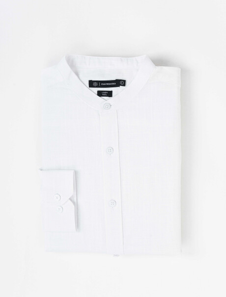 Camisa m/l efecto lino blanco