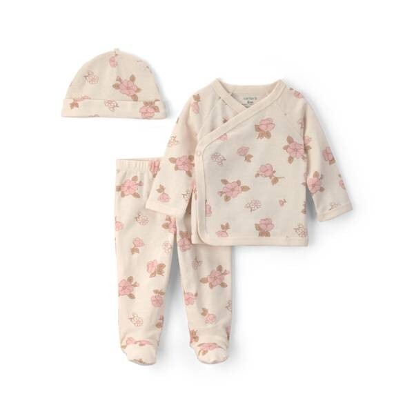 Primer muda Carters flores bata, pelele y gorro Primer muda Carters flores bata, pelele y gorro