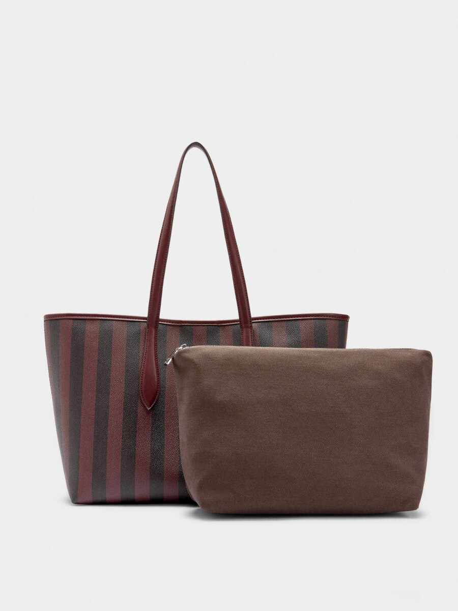 Bolso Shopper A Rayas Con Bolsa Extraíble burdeos