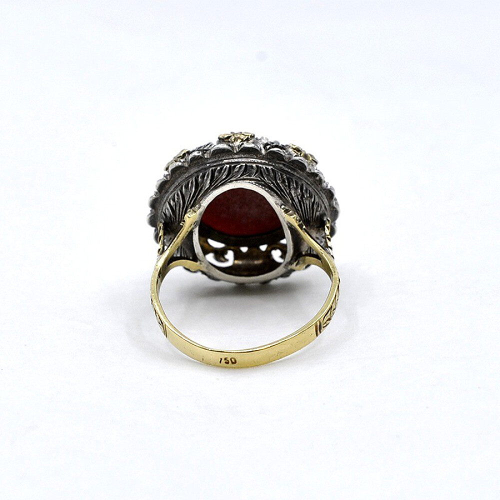 Anillo Antiguo En Plata, Oro 18K Y Coral Anillo Antiguo En Plata, Oro 18K Y Coral
