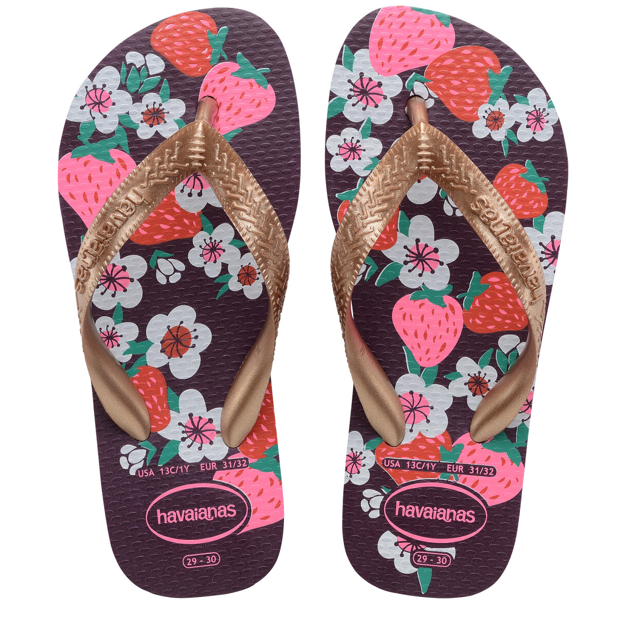 Sandalias Infantiles Havaianas Hav.Kids Flores - Violeta - Rosado - Dorado 