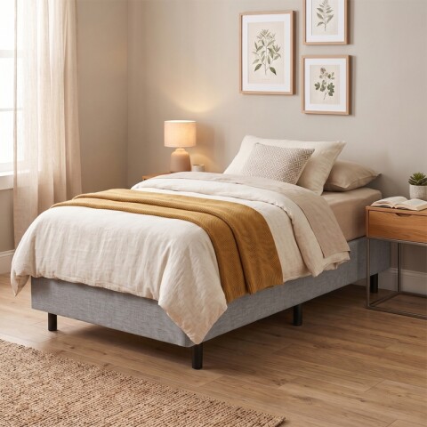 Base Box Sommier Tapizada en Lino Gris para Colchón 1 PLAZA 78 x 188 x 35 cm