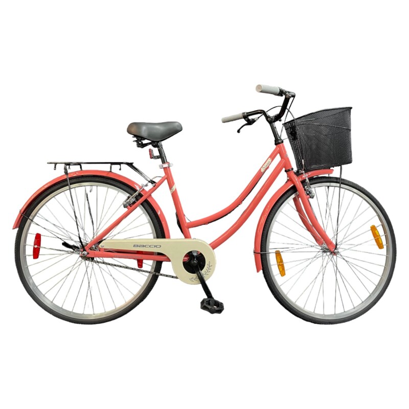 Bicicleta de paseo Baccio Siena Vintage rodado 26 con canasto y parrilla Salmón